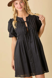Pin Tuck Black Dress