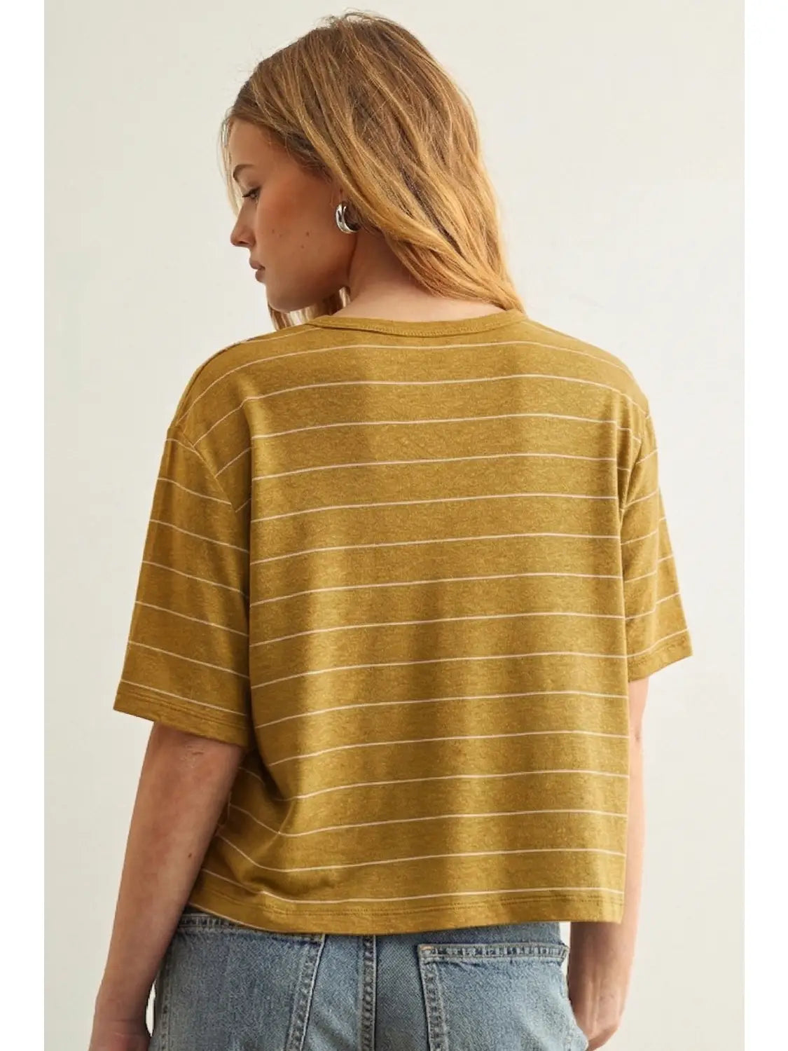 Blanca Camel Stripe Linen Top