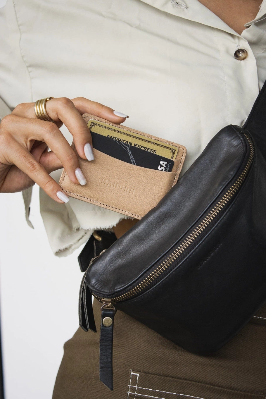 Leather Card Holder-  Sand