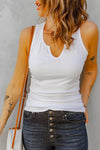 Split Neck Tank - White