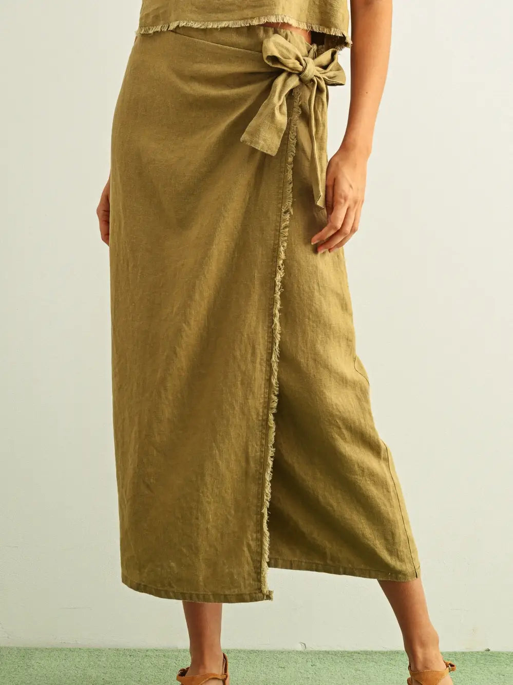 Raw Hem Wrap Skirt