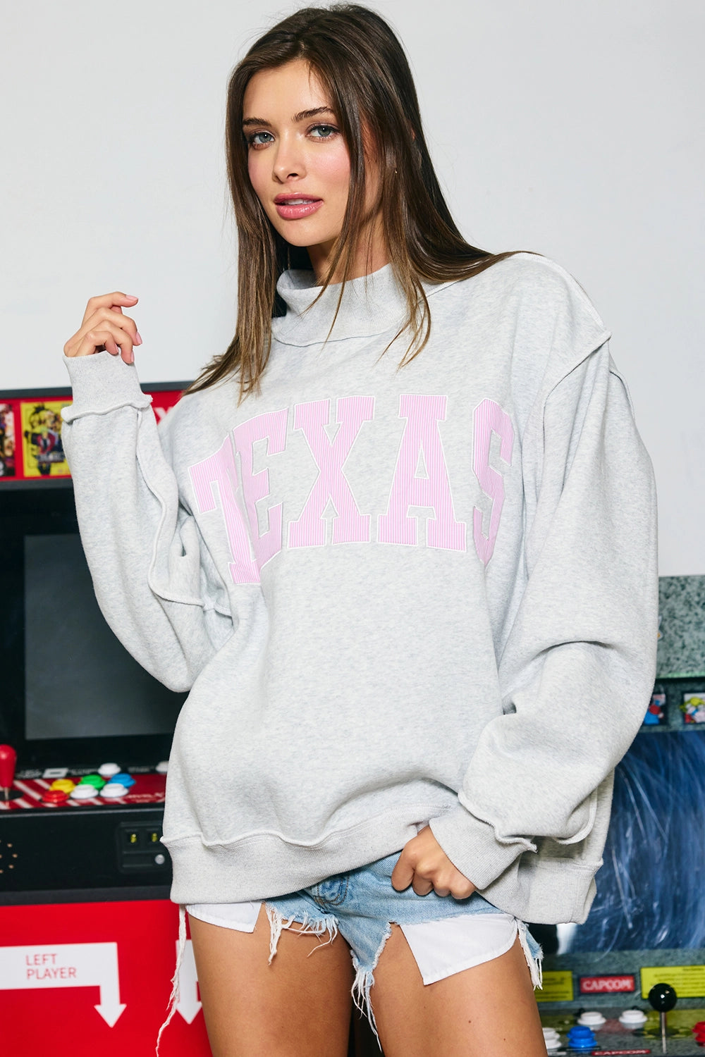 Mock Neck Embroidery Texas Sweatshirt