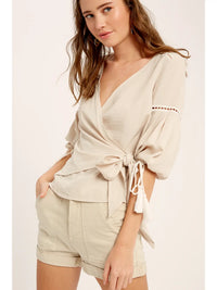 Eyelet Trim Lace Detail Top;