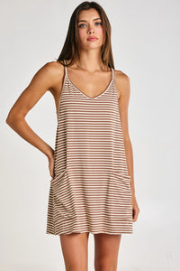 Striped Active Romper Dress Taupe
