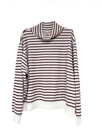 Blake Stripe Mock Neck Sweatshirt Top- Burgundy