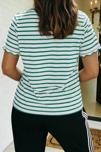 Gracie Green and White Striped Top