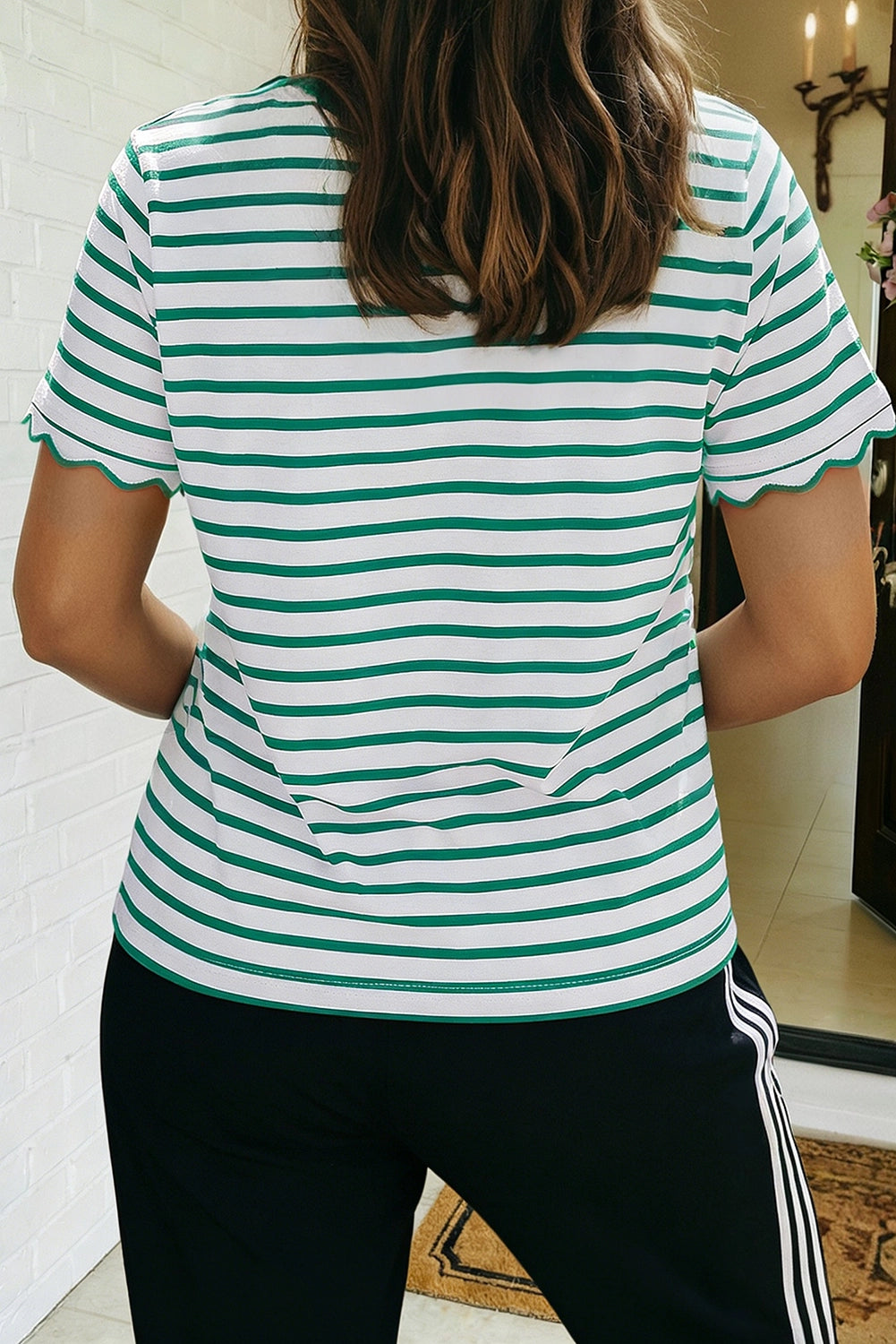 Gracie Green and White Striped Top