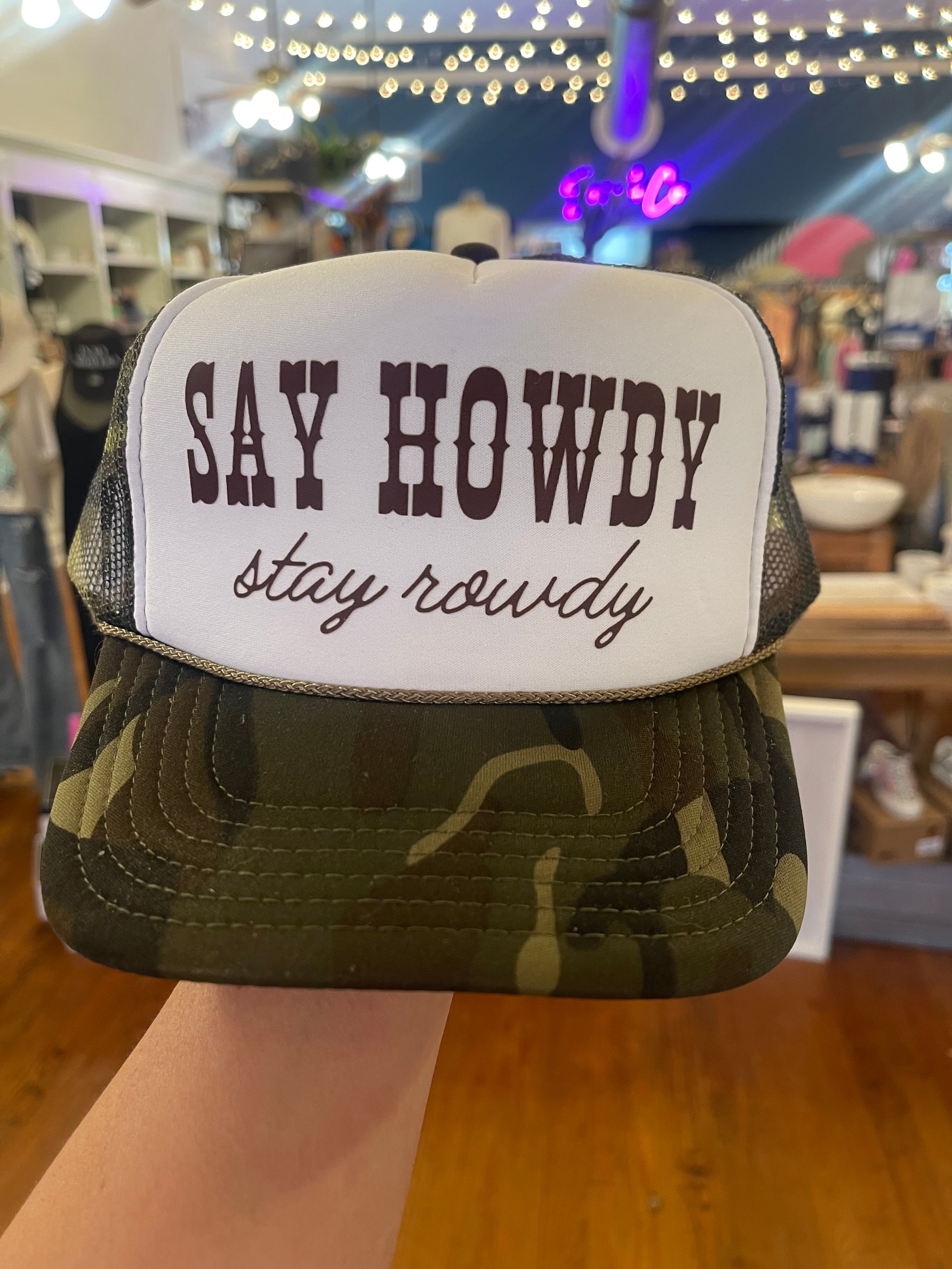 Say Howdy Trucker Hat Camo