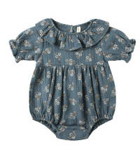 Quincy Mae - Collard Romper, Blue Floral