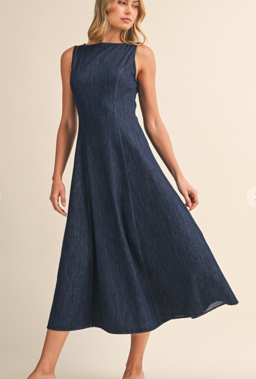 Cindy Sleeveless Denim  Midi Dress