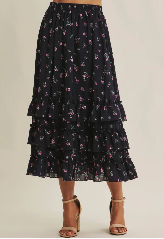 Delicate Ditsy Floral Midi Skirt