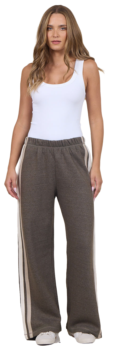 Brown Twill Pants with Stripe