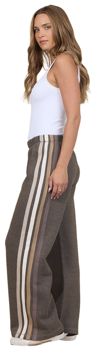 Brown Twill Pants with Stripe