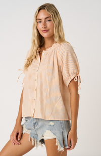 Striped Ruffle Neck Top