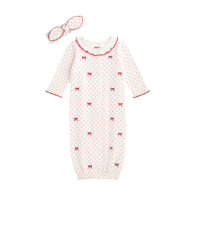 Mud Pie -Christmas Gown and bow Set
