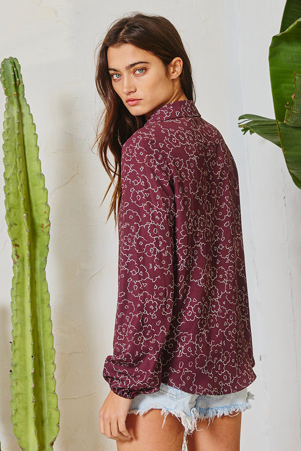 Maroon Floral Print Top