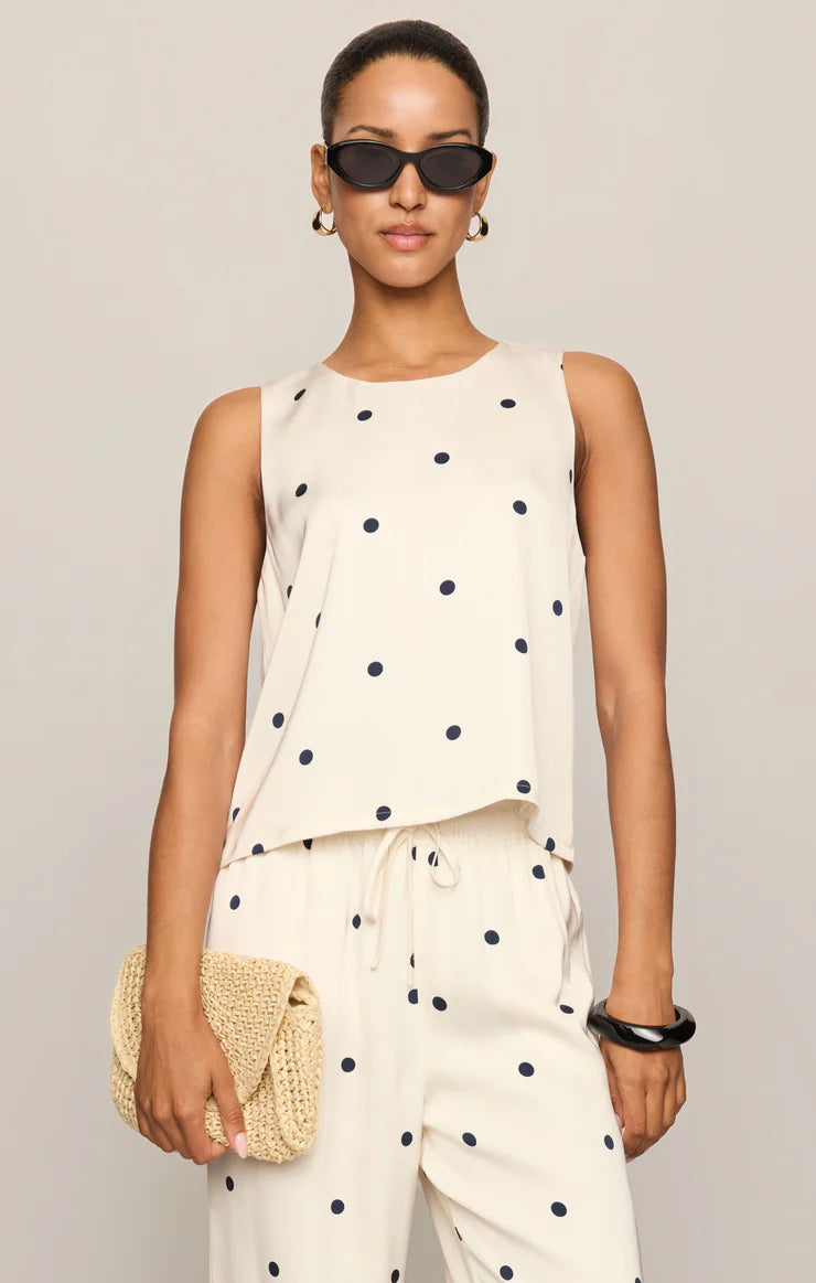 Alice Satin Dot Sleeveless Top;