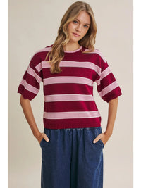 Windy PInk and Wine Striped Top - august