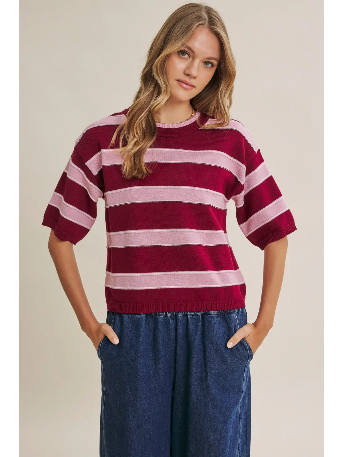 Windy PInk and Wine Striped Top - august