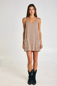 Striped Active Romper Dress Taupe