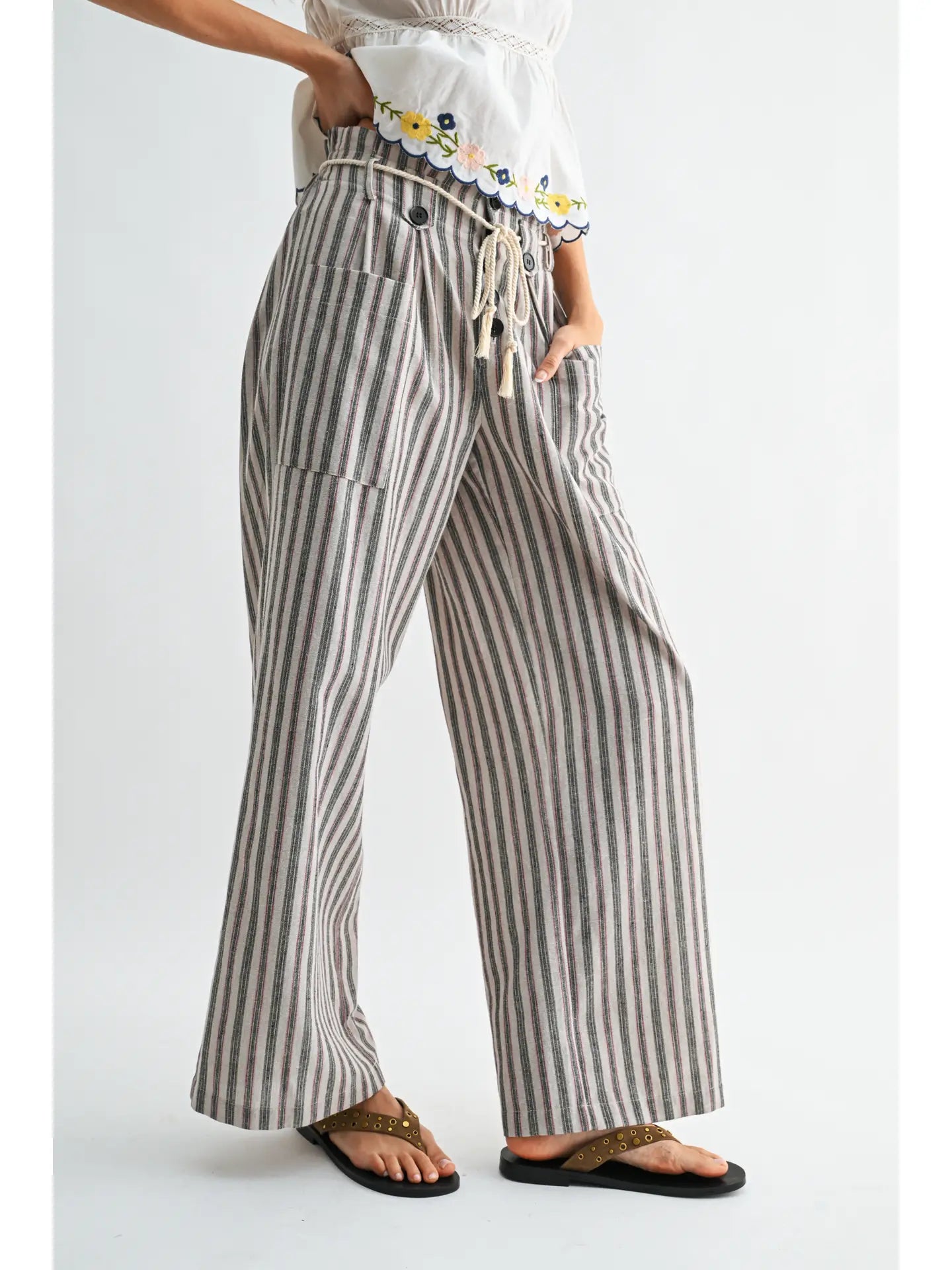 Striped Linen Blend Pants