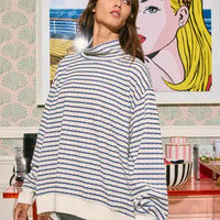 Blake Stripe Mock Neck Sweatshirt Top- Burgundy