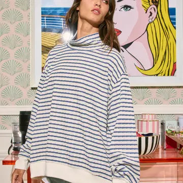 Blake Stripe Mock Neck Sweatshirt Top- Burgundy
