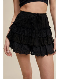 Lace Tiered Shorts with Ruffle Detail
