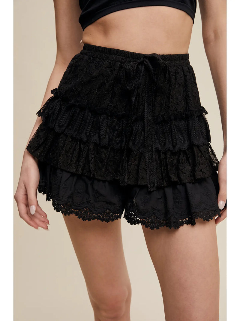 Lace Tiered Shorts with Ruffle Detail