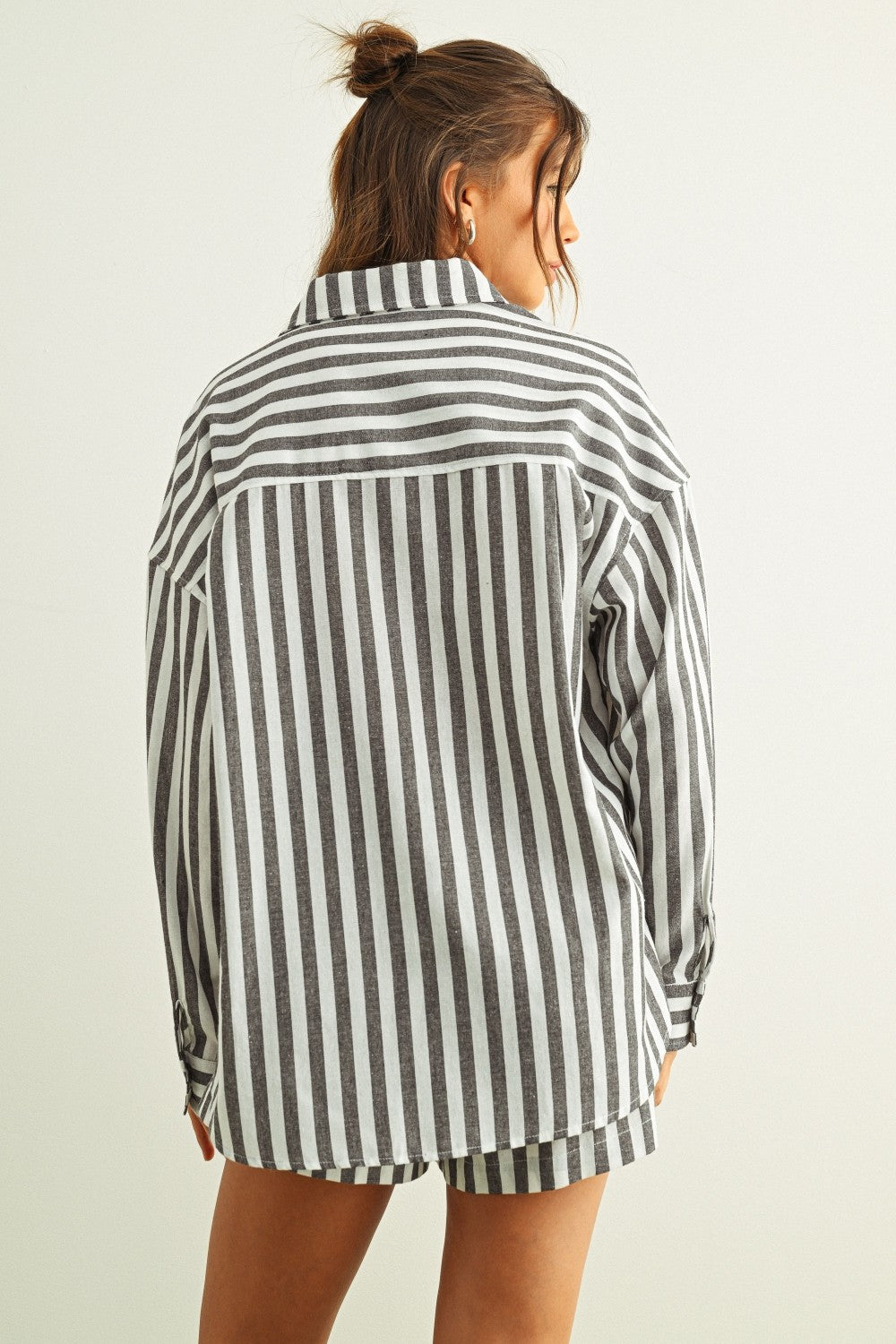 Black Stripe Button Down Top