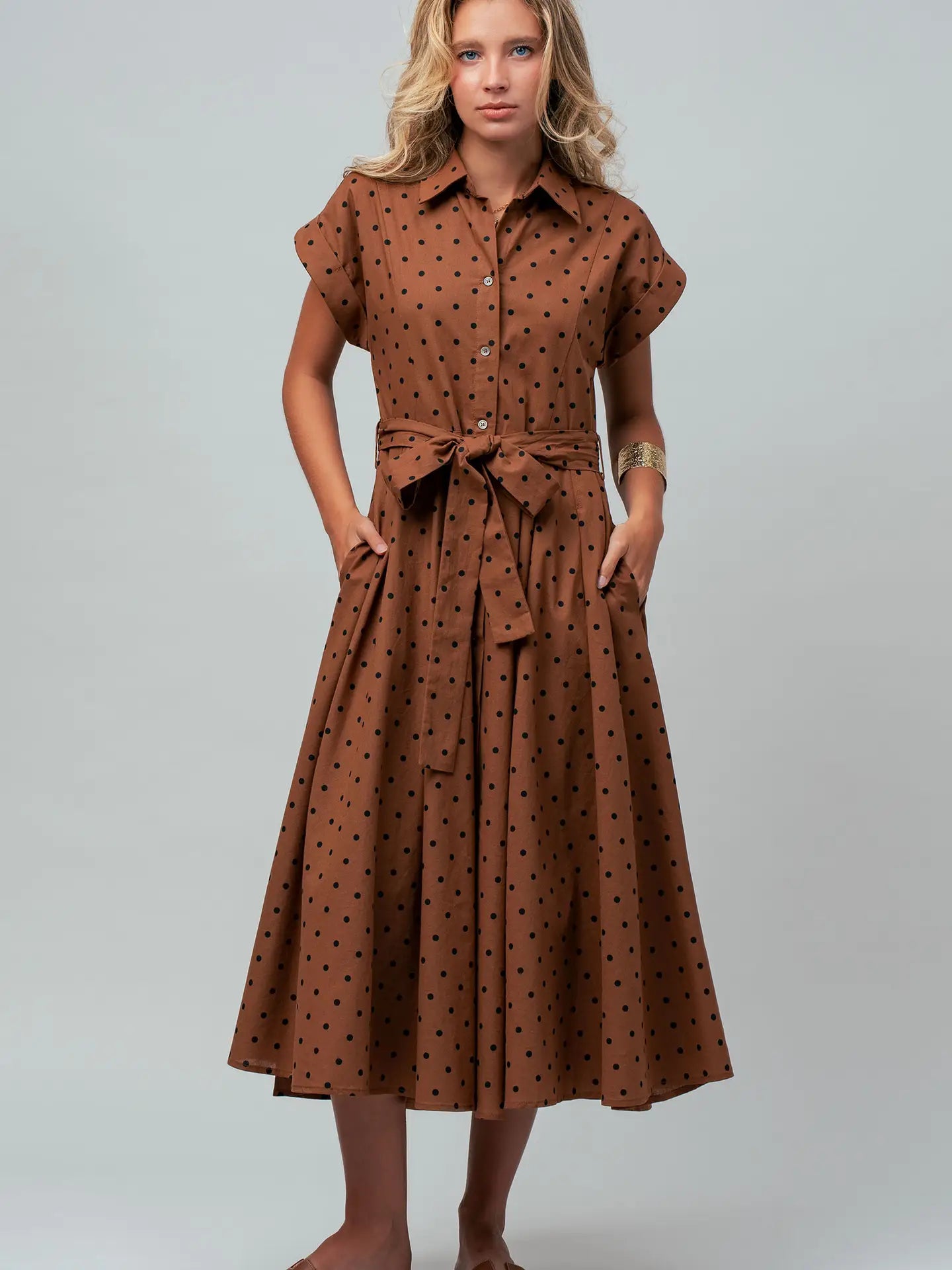 Polka Dot Midi Shirt Dress