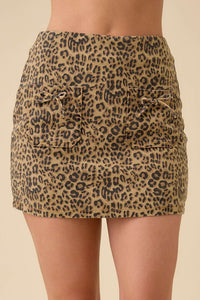 Leopard Denim Skirt with Bows