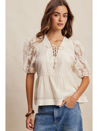 Lace Sleeve Peplum Blouse