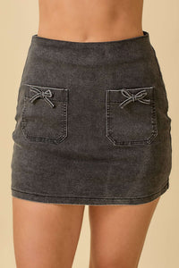 Denim Black Bow Mini Skort