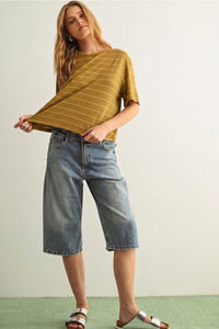 Blanca Camel Stripe Linen Top