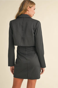 Pinstripe Strapless Dress With Blazer
