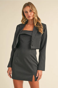 Pinstripe Strapless Dress With Blazer