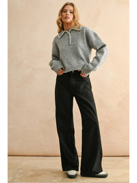 Stitch Detail Collard Sweater