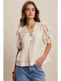 Lace Sleeve Peplum Blouse