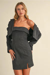 Pinstripe Strapless Dress With Blazer