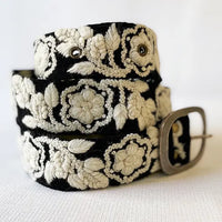 Two-Tone Embroidered Wool Belt (Cream & White)