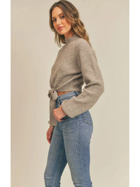 Cropped Tie Front Sweater