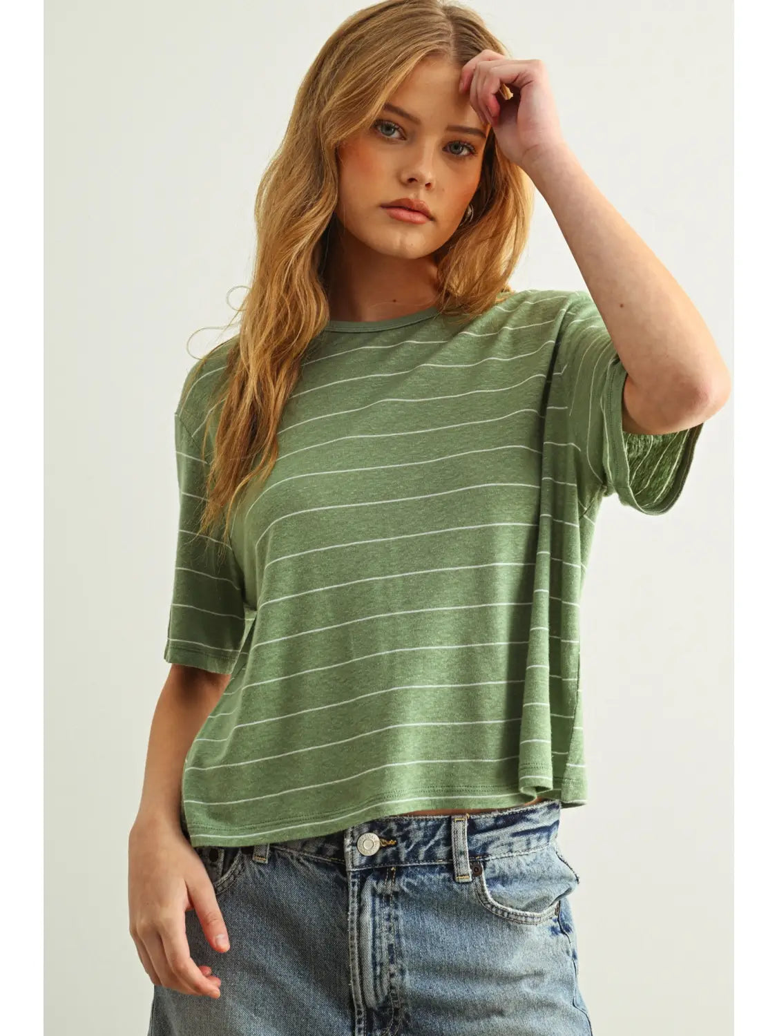 Blanca Sage Stripe Linen Top