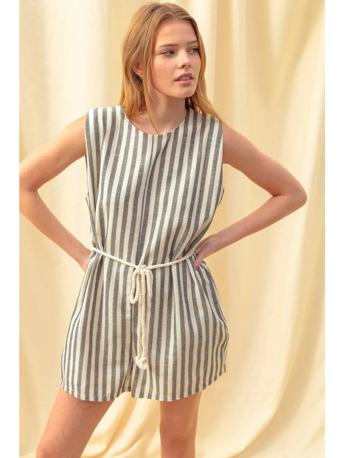 Stripe Pattern Sleeveless Romper