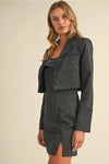 Pinstripe Strapless Dress With Blazer
