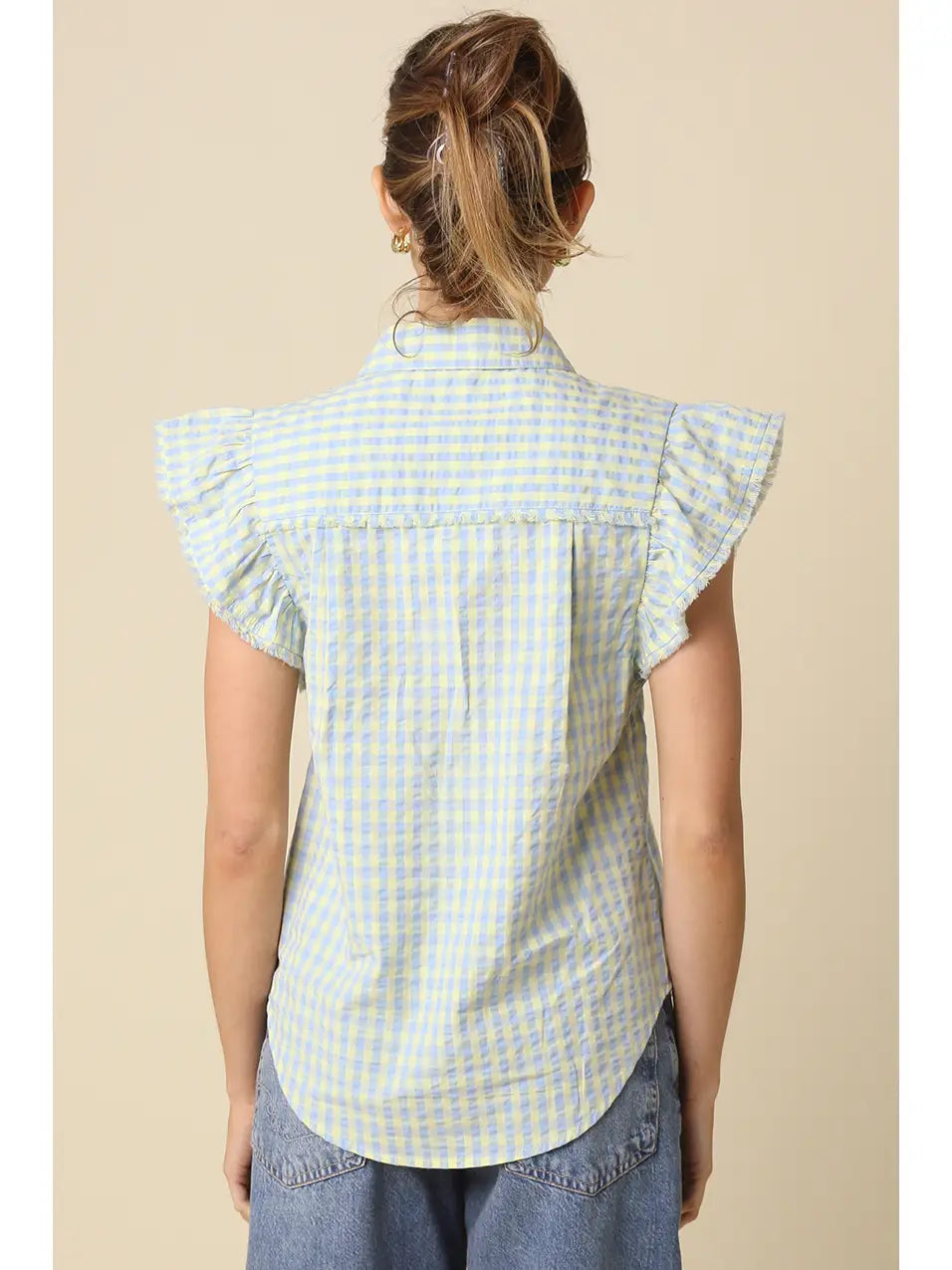 Gingham Pintuck Top