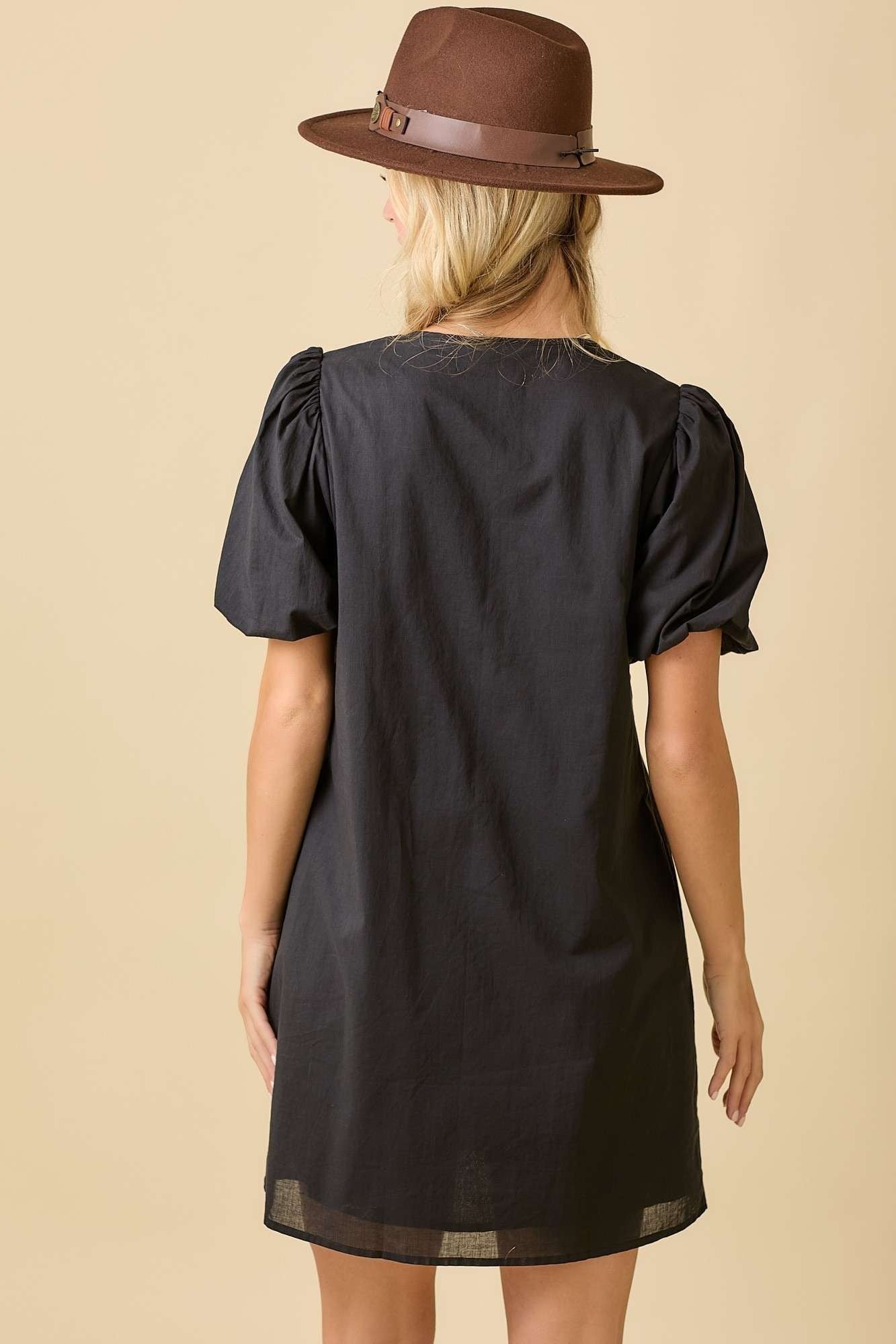 Pin Tuck Black Dress