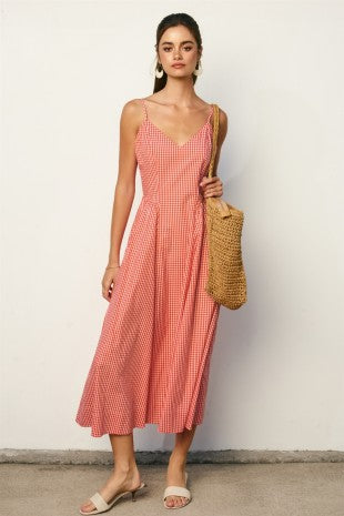 Red Gingham Midi Dress