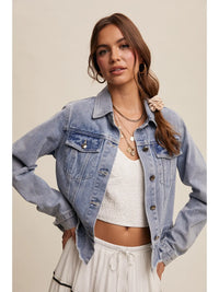 Denim Jacket With Ruffle