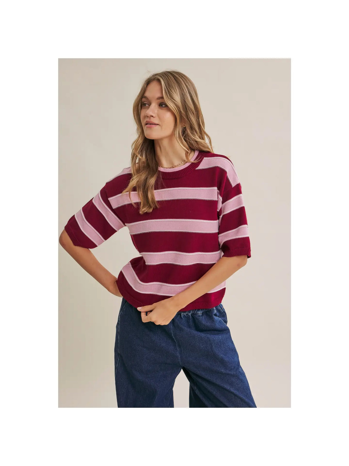 Windy PInk and Wine Striped Top - august